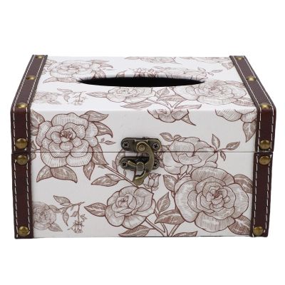 SIXRUN Vintage Leather Tissue Box Holder with Wide Opening