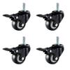 Set of 4 Heavy-Duty Quiet Screw-In Casters, 1.5 in, with Safety Brakes, Black Polyurethane Wheels (M10, 4 Brakes) view 1