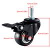 Set of 4 Heavy-Duty Quiet Screw-In Casters, 1.5 in, with Safety Brakes, Black Polyurethane Wheels (M10, 4 Brakes) view 2