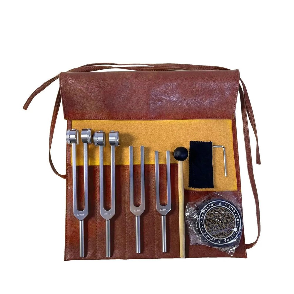 Tuning Fork Set with Activator, 128 Hz, 136.1 Hz, 256 Hz, 384 Hz