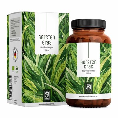 Naturtreu Organic Barley Grass Capsules, High-Dose - 1,500 mg Barley Grass per Daily Dose - 180 Capsules - Made and Grown in Germany - Vegan