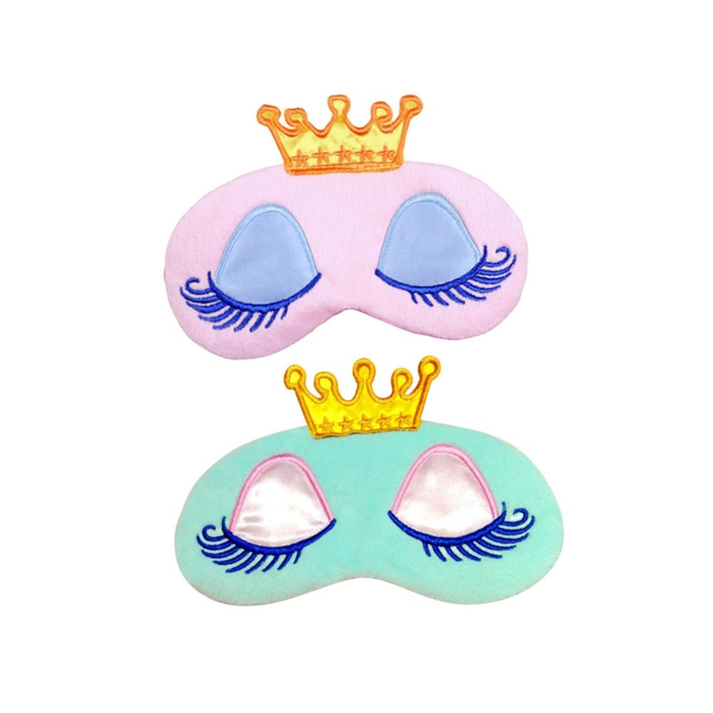 SOIMISS 2-Pack Girls' Sleep Masks, Cartoon Crown Shape with Long Lashes, Plush Eye Covers with Adjustable Band