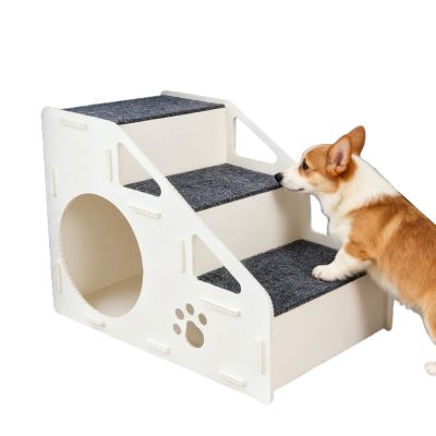 4-Step Dog Stairs with Cave and Foldable Ramp for Small Pets