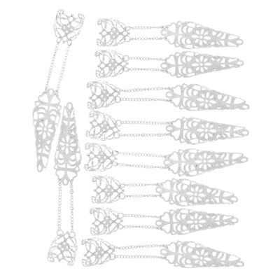 BESPORTBLE 10-Piece Gothic Nail Caps with Chains, Long Pointed Hollow-Pattern Claws