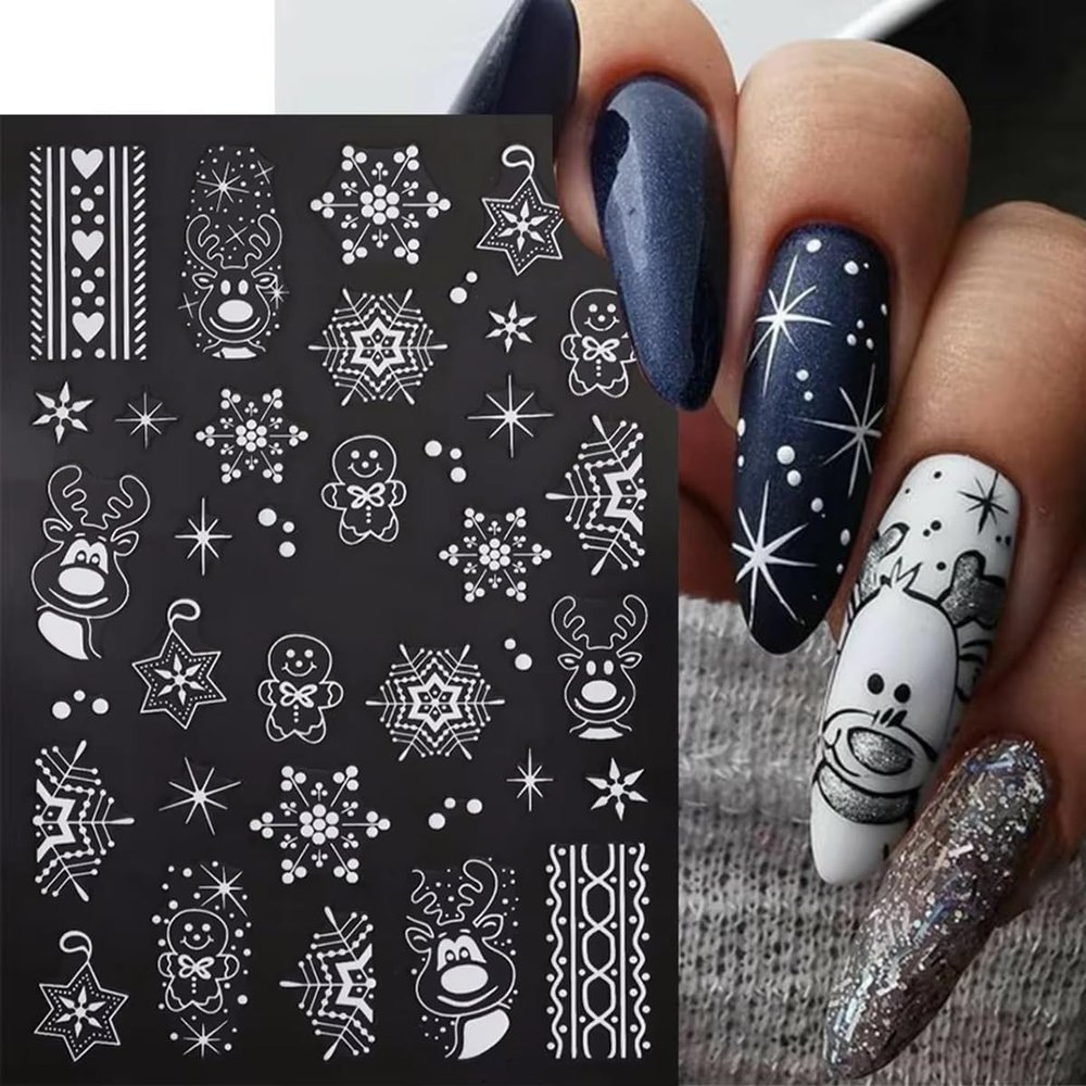 Christmas Nail Art Stickers, 6-Piece Self-Adhesive 3D Winter Nail Decals
