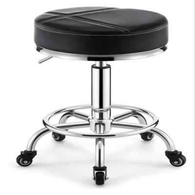 FXLUHAY Medical Beauty Salon Stool with Footrest, Round Swivel Stool with Lift Function, Chrome-Plated 5-Prong Casters, Height-Adjustable from 41 to 56 cm, Black