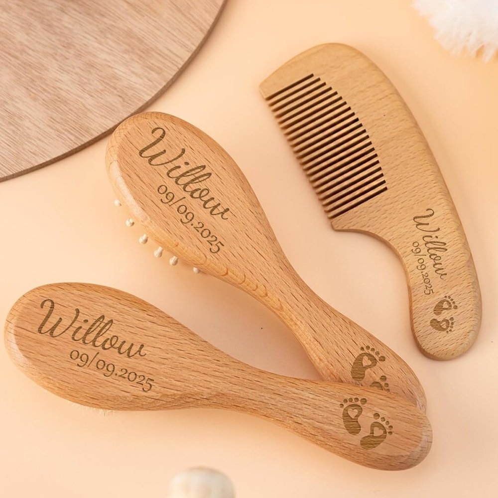 Personalized Baby Hair Brush and Comb Set for Newborns