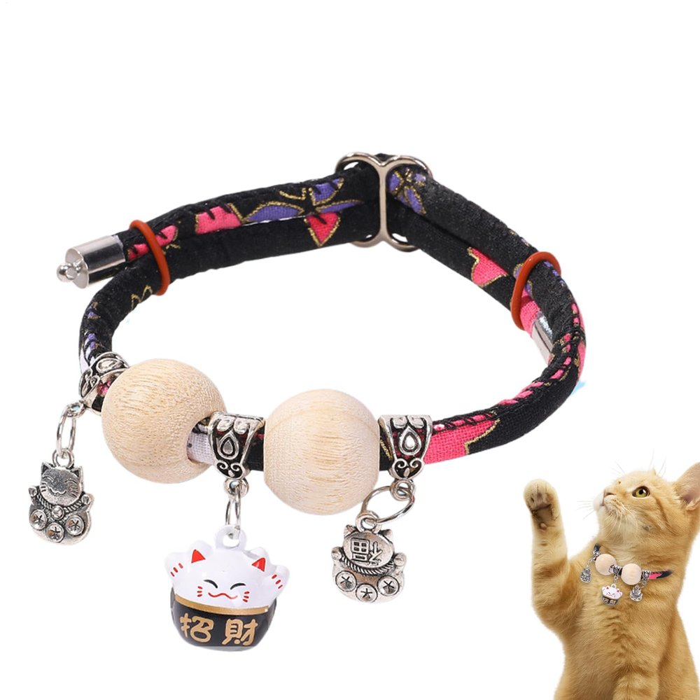 Small Bell Cat Collar with Cedarwood Beads for Kittens