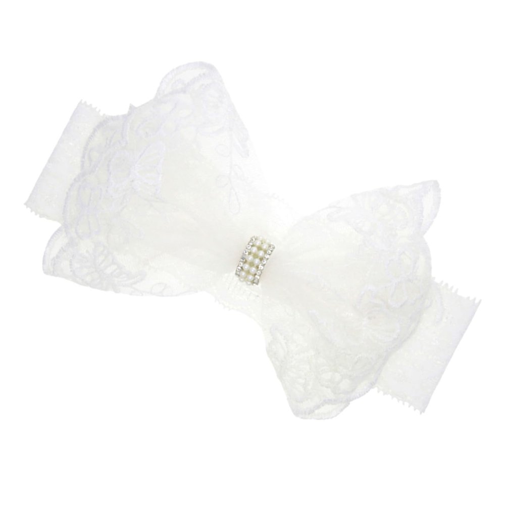White Lace Bow Headband for Newborns