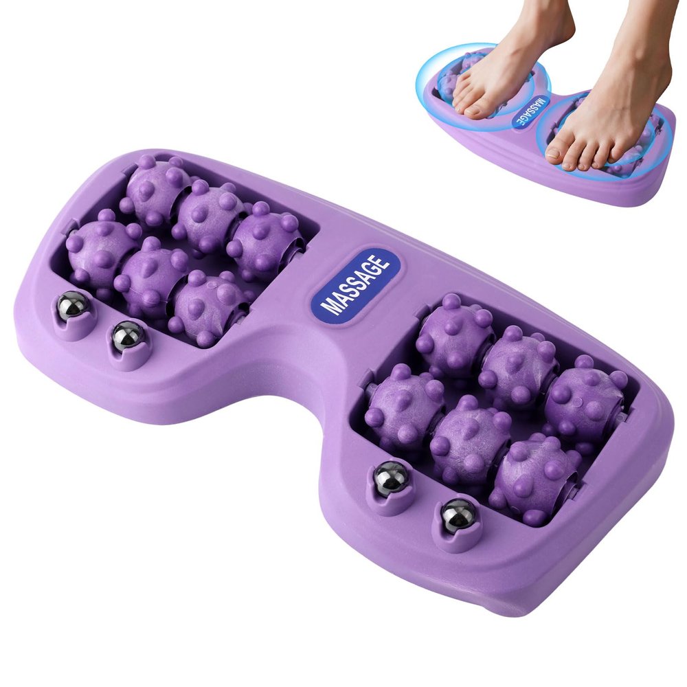 Penitue Portable Double Foot Massage Roller, Acupressure Tool for Deep Relaxation and Muscle Stress Relief, Improved Circulation, for Home and Office Use (Purple)