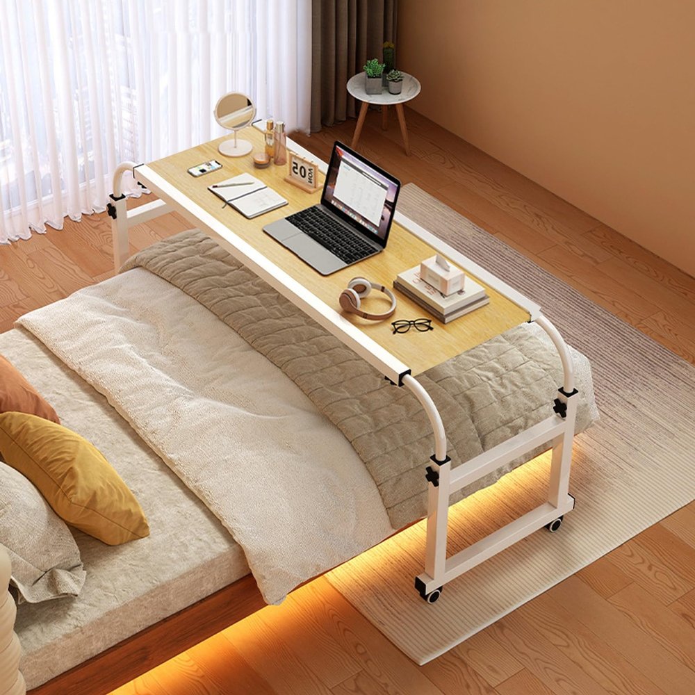 Queen-Size Mobile Overbed Table with Wheels, Adjustable Height