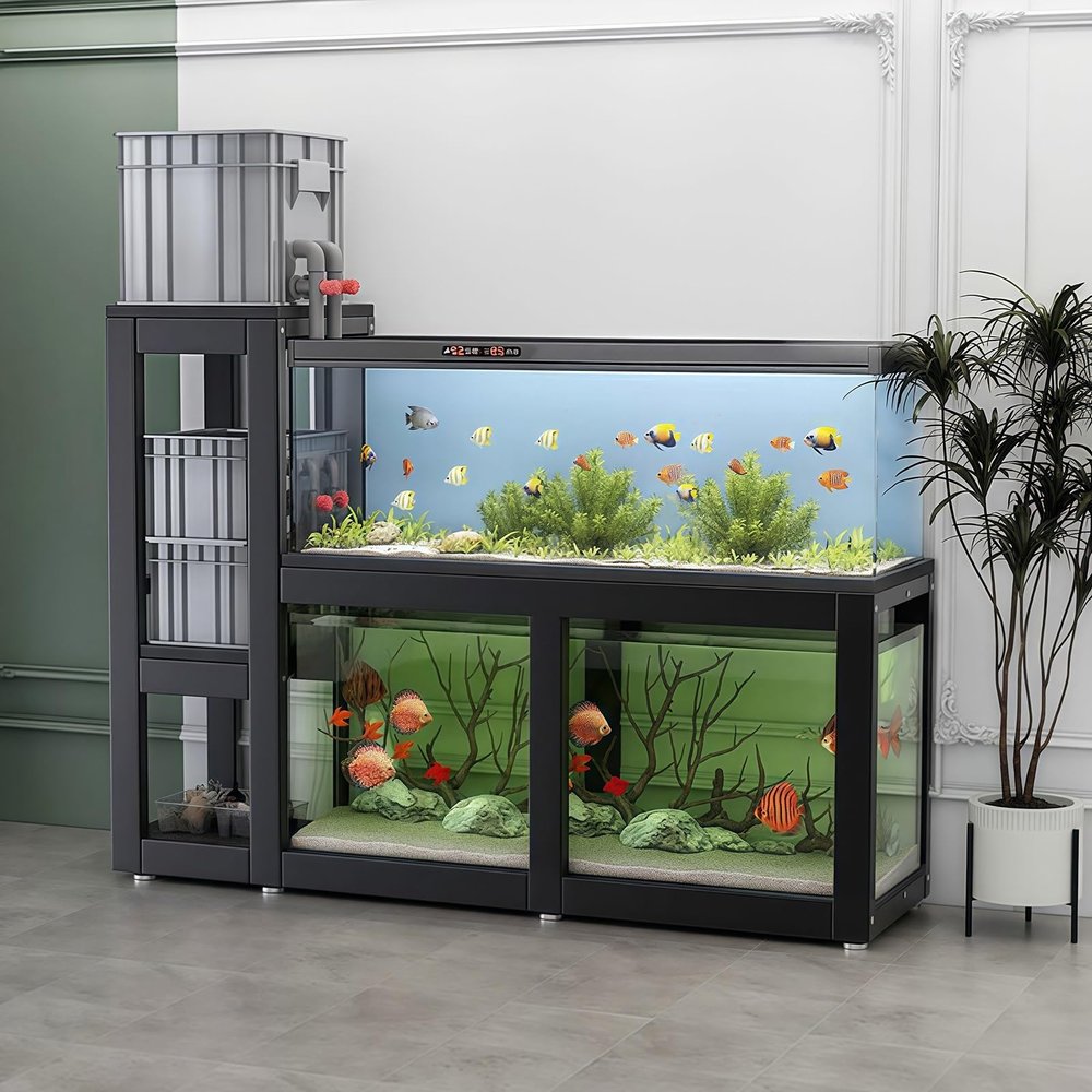 XRRJFY Aquarium Stand, Terrarium Stand, 2-Tier Storage Rack, Black, 130 x 40 x 120 cm