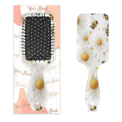 Mexpekil Massage Hair Brush for Women and Men, Detangling Paddle Brush for Wet or Dry Hair, Soft Air-Cushion Comb, White Daisies and Honeybees
