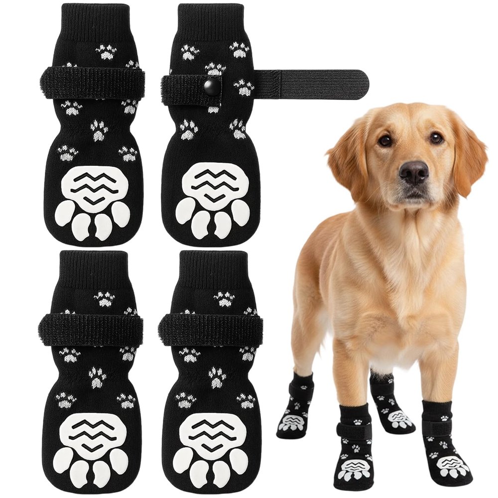 GakQll 2 Pairs Double-Sided Anti-Slip Dog Socks with Adjustable Straps - Soft Paw Protection for Indoor Use (Size M)