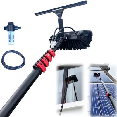 Glass Cleaning Brush with Telescoping Pole Kit for Solar Panels and Windows, Extends to 10.8 m