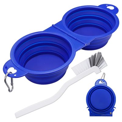 ATBUSS Foldable Double Pet Bowl with Hanging Buckle and Bowl Brush