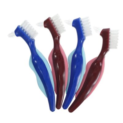 Beatifufu 4-Pack Denture Brushes with Soft Nylon Bristles and PP Handles, Assorted Colors
