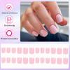 Viugex 24-Piece Pink French Press-On Nails, Short Square Acrylic Full-Cover Nails with Gel Glue view 2