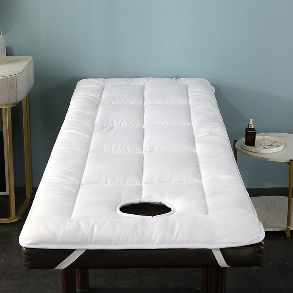 LDLCYCN White 60 × 185 cm Spa Massage Table Pad with Face Hole