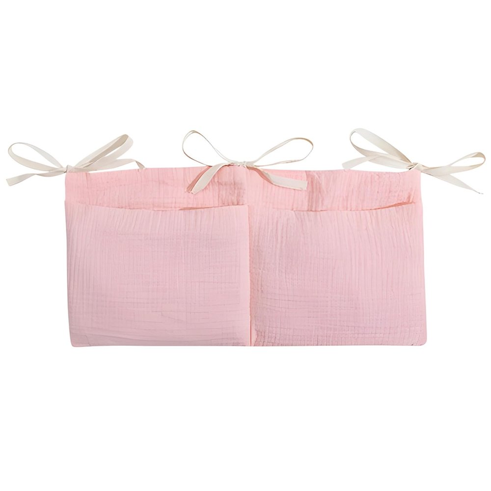 Chewtoyo Crib Side Organizer, Beige, Double Pocket, Mesh, Easy Installation