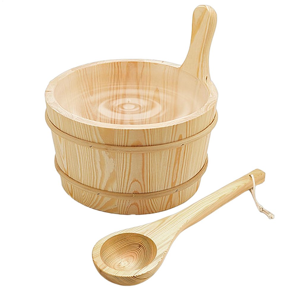 4L Wooden Sauna Bucket and Ladle Set