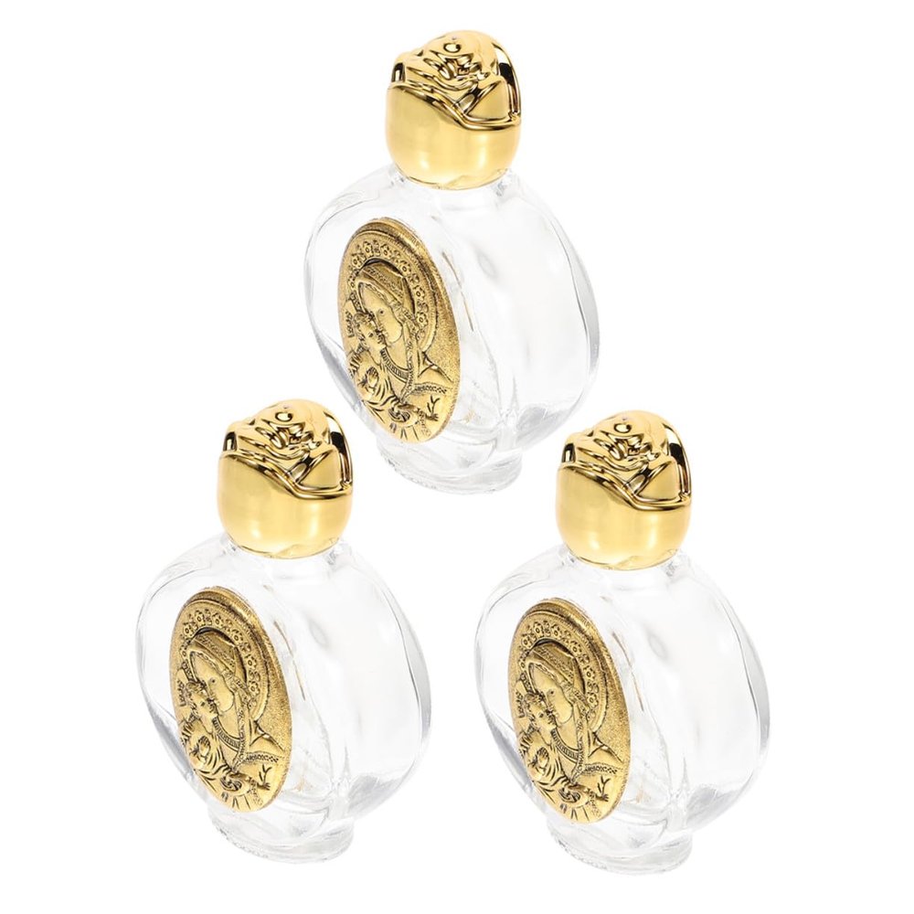 ZUNOXAZ 3-Pack Small Glass Holy Water Bottles with Raised Pattern