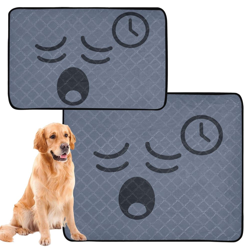 2-Piece Reusable Dog Pee Pad Set, Non-Slip Mats for Cars and Airplanes, 24 x 36 in + 36 x 42 in, Modern Clock Design