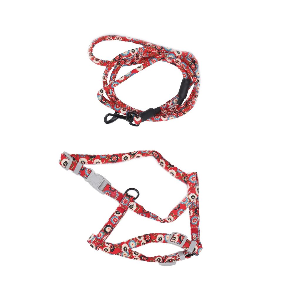 KIMISS Adjustable Cat Harness and Leash Set – Japanese Style, Lightweight Floral Pattern (#5)