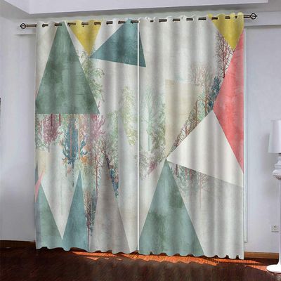 MAYNUO Light-Blocking Curtains, 3D Geometric Colorful Forest Print, 140 x 240 cm, 2-Panel Set