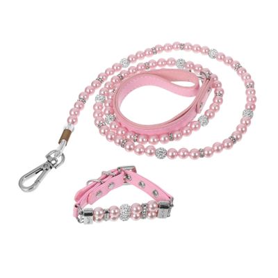 Kisangel Adjustable Beaded Puppy Collar with Leash for Small Dogs