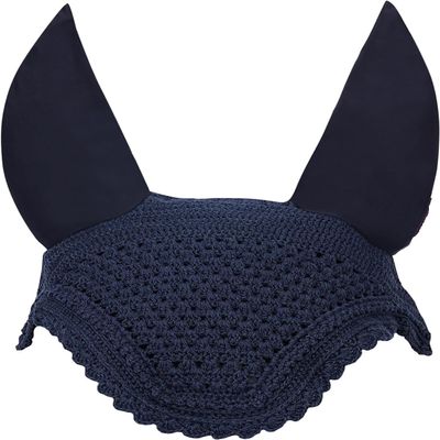Horse Ear Bonnet, Quiet Crochet Ear Net with Soft Cotton Ear Covers, Low-Noise Fly Protection (Navy Blue, Medium)