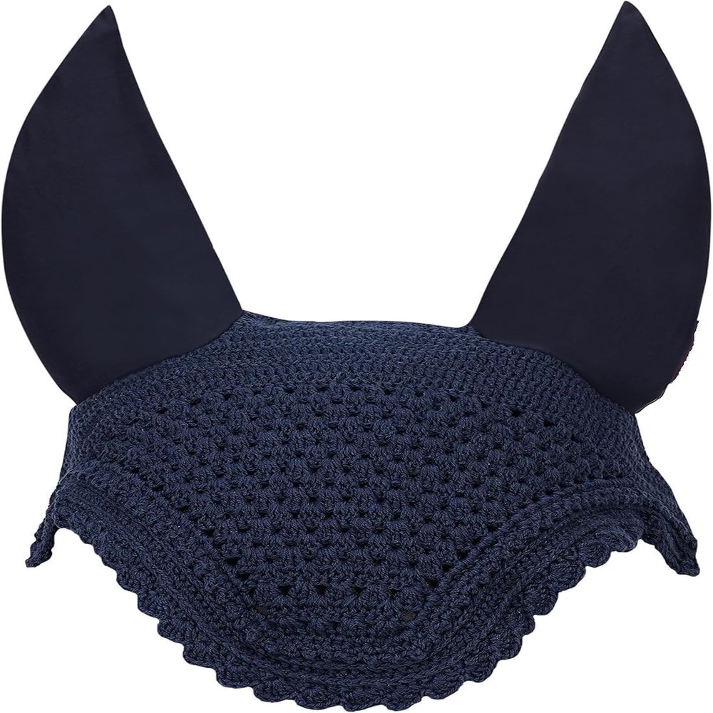 Horse Ear Bonnet, Quiet Crochet Ear Net with Soft Cotton Ear Covers, Low-Noise Fly Protection (Navy Blue, Medium)
