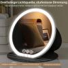 Folding Makeup Mirror with LED Lights, PU Leather, USB, Black view 4