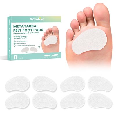 Welnove Ball-of-Foot Cushions for Women and Men, 1/8" and 1/4" Thick, Felt Metatarsal Pads, 4 Pairs