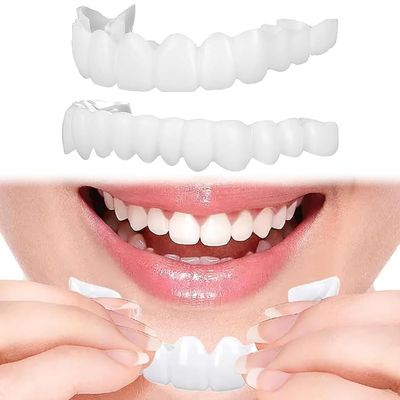 2 Pairs of Clip-In Veneers for Upper and Lower Teeth, Temporary Cosmetic Artificial Teeth