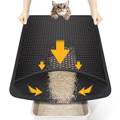 Conlun Cat Litter Mat 58 x 42 cm, Double-Layer EVA Honeycomb Litter Catcher, Waterproof, Slip-Resistant, Black