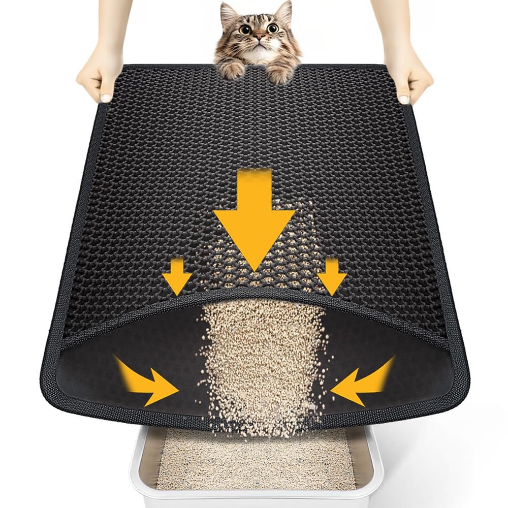 Conlun Cat Litter Mat 58 x 42 cm, Double-Layer EVA Honeycomb Litter Catcher, Waterproof, Slip-Resistant, Black