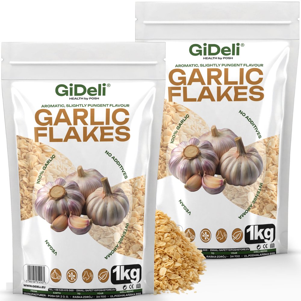 GiDeli Garlic Flakes 2 x 1 kg – Ideal for Cooking and Seasoning – 100% Natural – Versatile for Soups, Sauces, Marinades, Meat and Vegetables – Aromatic, Spicy and Intense