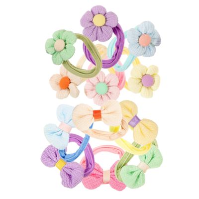 Flower and Bow Hair Ties for Girls, 12-Piece Set