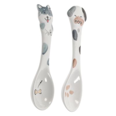 HAPINARY 2-Piece Ceramic Dog Food Spoons with Pattern