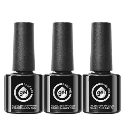 Gel Base Coat, UV/LED Curing Required, Soak-Off, 3-Piece Set