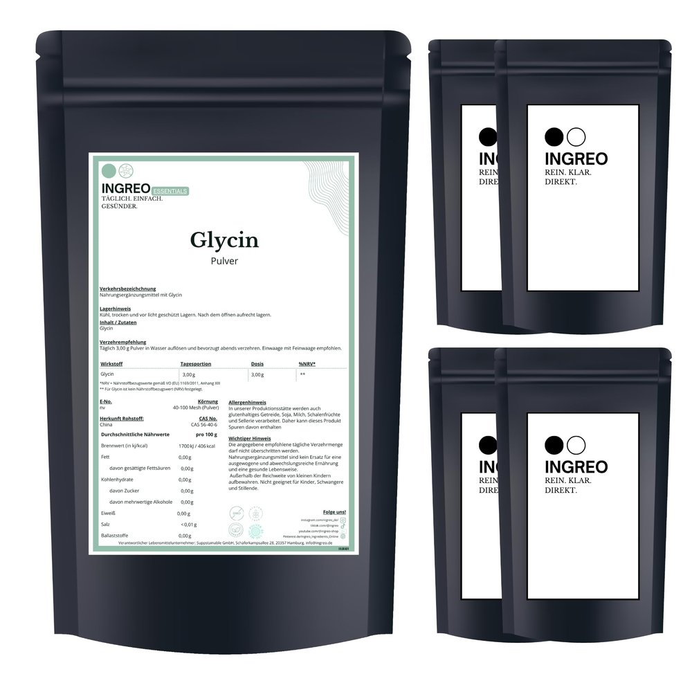 5 kg (5 x 1 kg) 100% Pure Glycine Powder, No Additives | For Sleep, Recovery & Nerves | Packaged in Hamburg