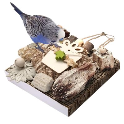 Bird Toy for Parrots – Wood and Paper Chew Toy with Hammock and Window Perch
