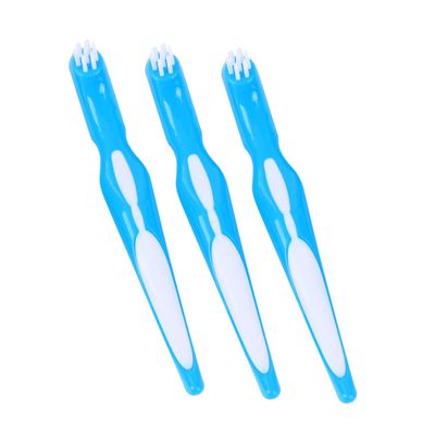 Plastic Denture Brushes, Double-Sided, Blue, 6-Pack