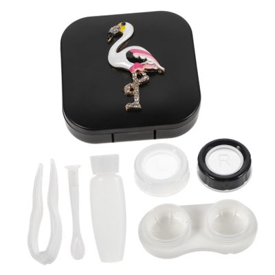 INOOMP Flamingo Contact Lens Case with Gemstone Detail