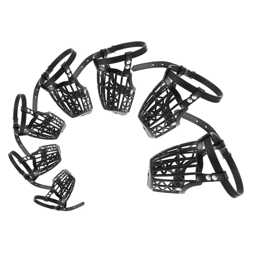 LOORGVEL Dog Muzzle, 7-Piece Set, Breathable Plastic Basket with Adjustable PU Leather Strap for Large Dogs
