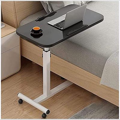 Height-Adjustable Overbed Table with Lockable Casters and Tilting Desk