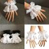 Easy-Care Stretch Lace Wrist Cuffs, Soft and Lightweight, White/Black view 2