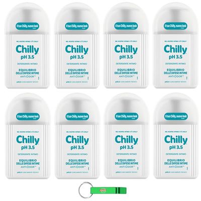 8x Chilly Intimate Cleanser pH 3.5 – Balance of Intimate Defenses – Suitable for Daily Use, 200 ml + Free Beni Culinari Keychain