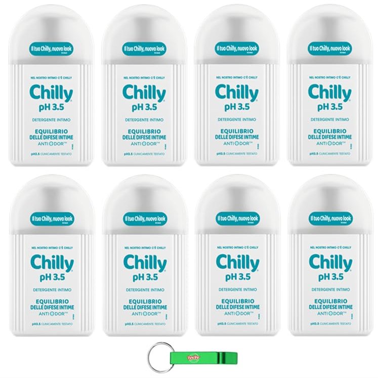 8x Chilly Intimate Cleanser pH 3.5 – Balance of Intimate Defenses – Suitable for Daily Use, 200 ml + Free Beni Culinari Keychain
